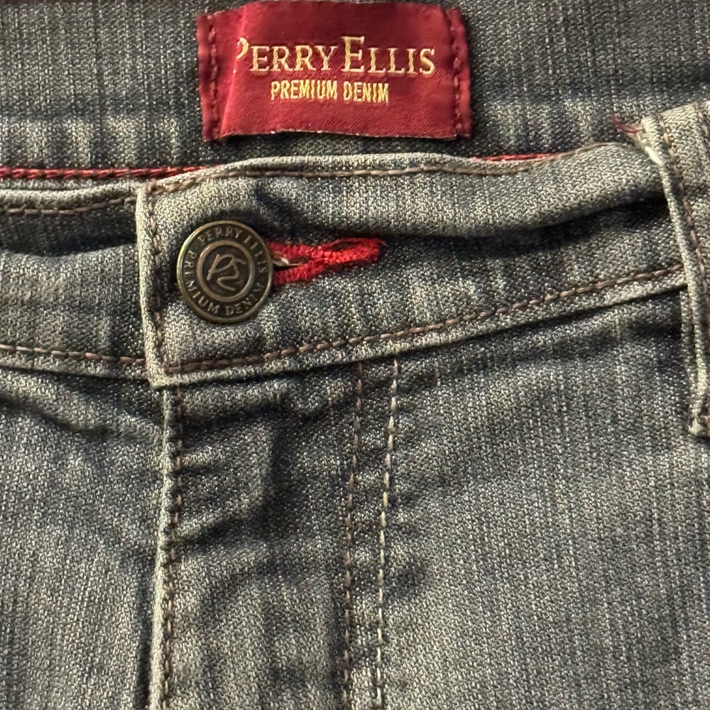 Perry Ellis Denim Jeans Distressed Grey-Blue 36x32
